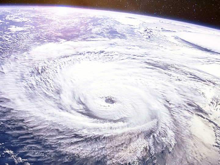 Satellite view from space of a hurricane and typhoon on earth